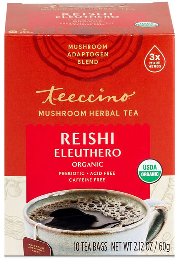 Teeccino Reishi Eleuthero Mushroom Adaptogen 10Teabags Box 60g