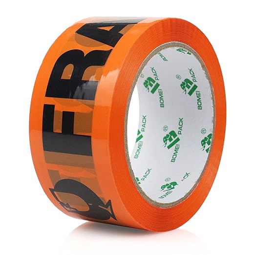Fragile Tape  Orange & Black,  48mm wide x 66m long  Per Roll  ( 6 Rolls)