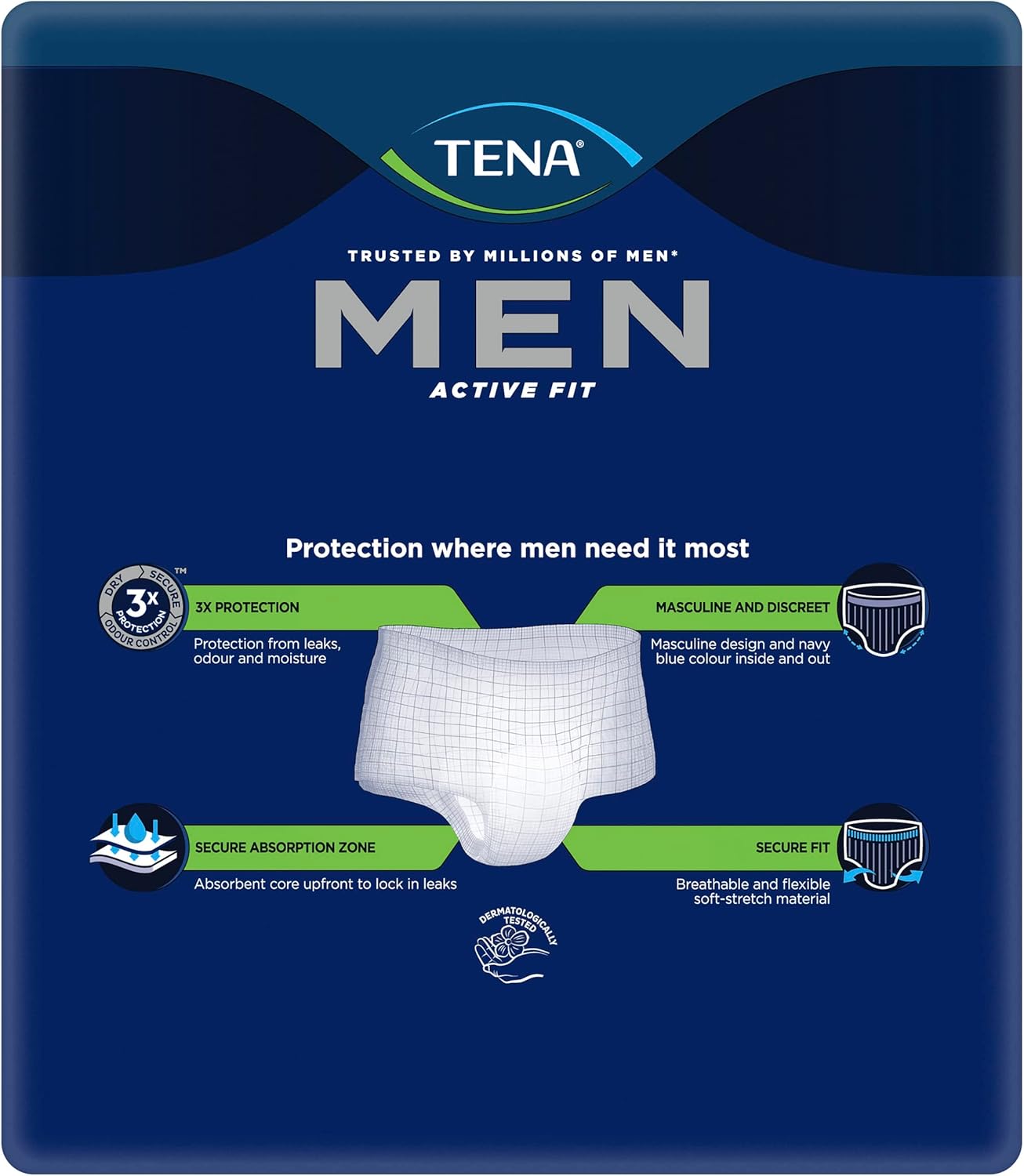 TENA Men Active Fit Pant Plus Navy - Small/Medium - 9 Pack