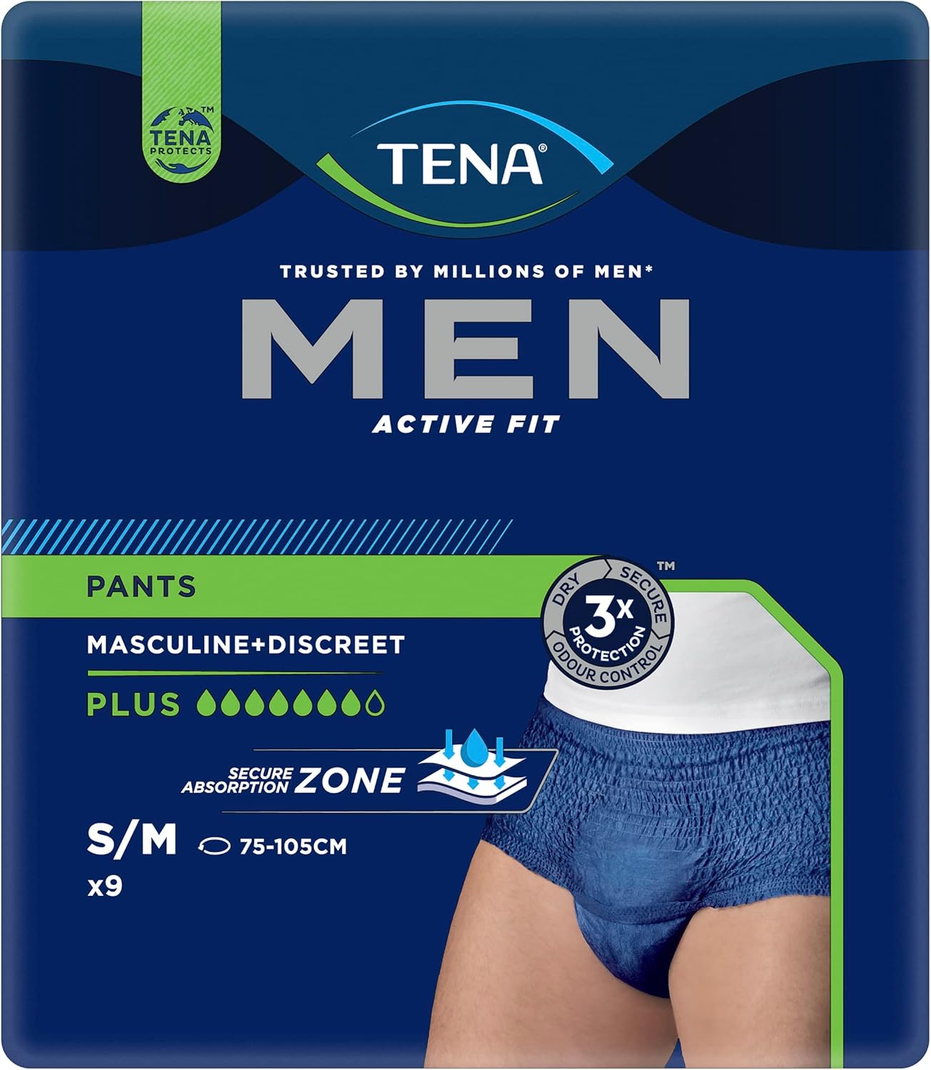 TENA Men Active Fit Pant Plus Navy - Small/Medium - 9 Pack