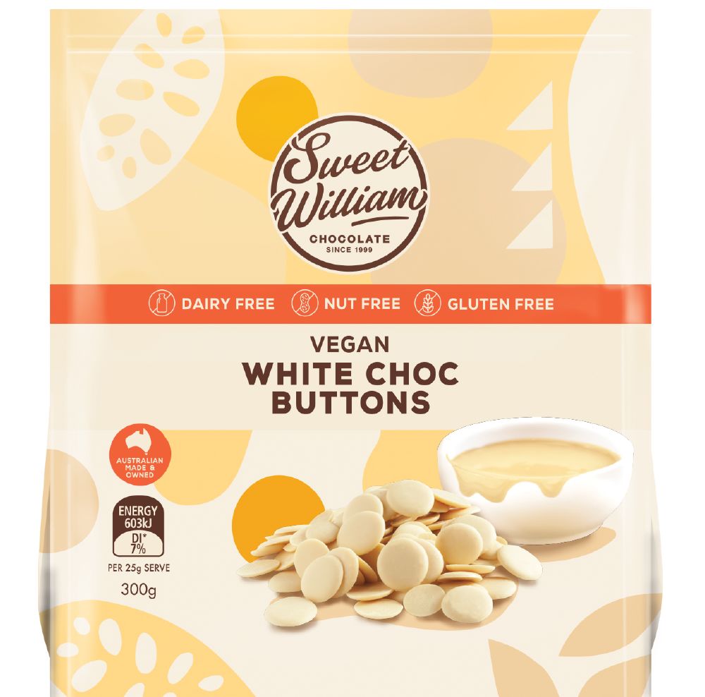 Sweet William White Choc Baking Buttons G/F 300g