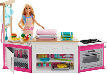 Barbie Kitchen Playset with Doll, Lights & Sounds
