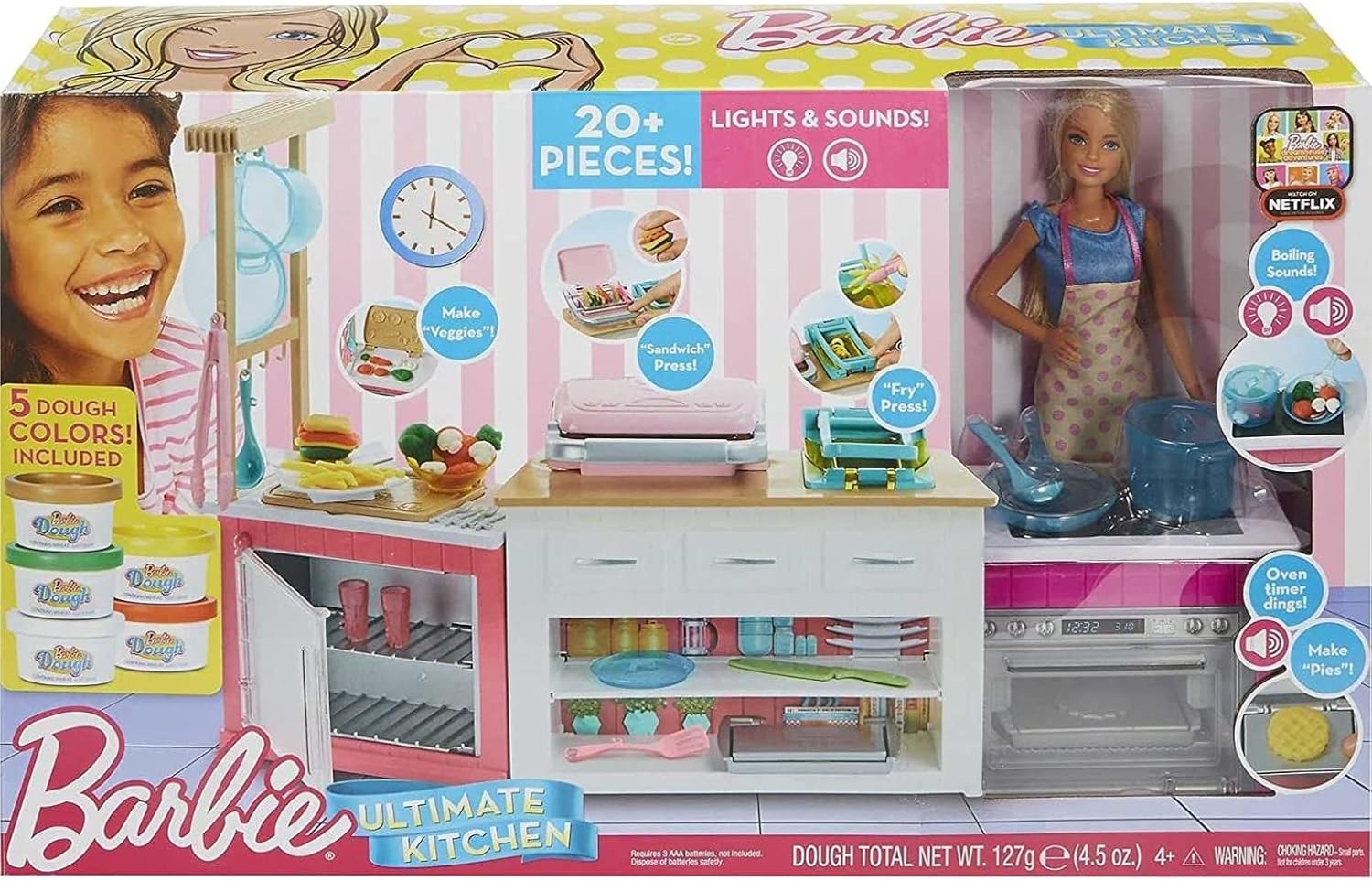 Barbie Kitchen Playset with Doll, Lights & Sounds